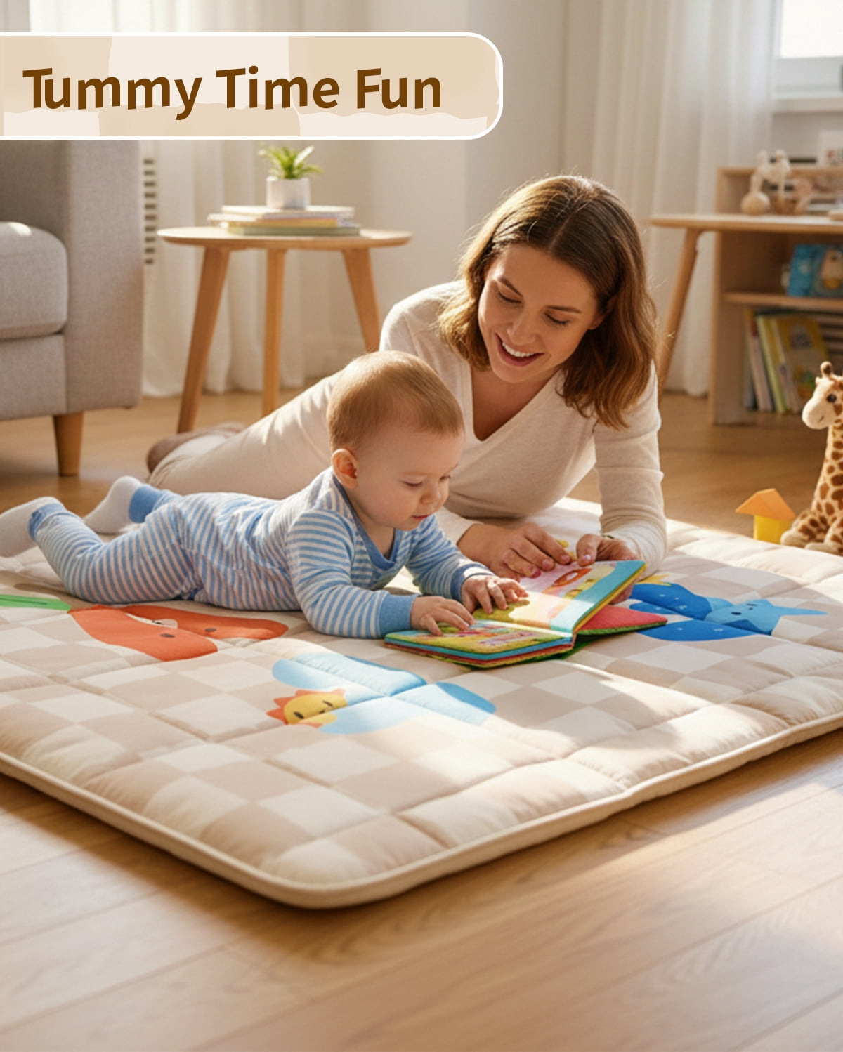 Tiny Marvels Baby Play Mat for Floor, Super Soft, Non-Slip, Fits 50x50 Playpen,Age_Group 0-5 Years (Sand Checks)
