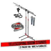 Microphone Boom Stand with XLR Mic Cable, Cardioid Dynamic Microphone & Clip (Pack of 2) by Griffin - Tripod Mount - 20 ft Pro Audio 3-Pin Cord Patch Vocal Unidirectional Microphone