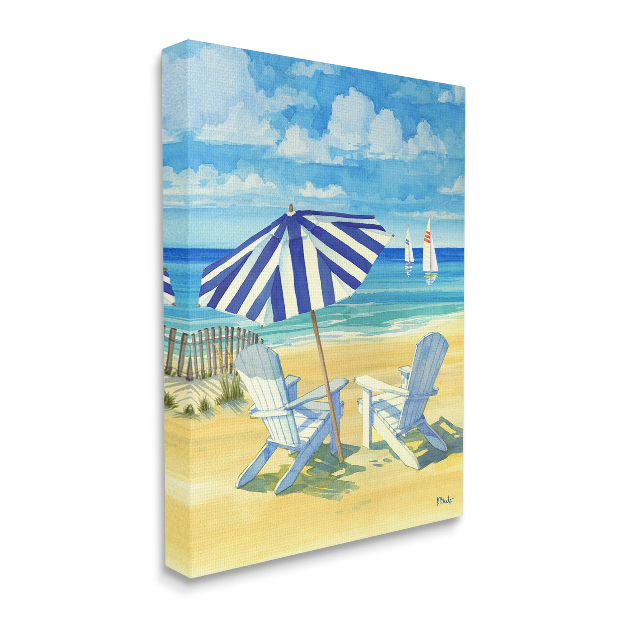 Stupell Industries Summer Shade Beach Scene Nature Painting Gallery Wrapped Canvas Print Wall Art, 24 x 30
