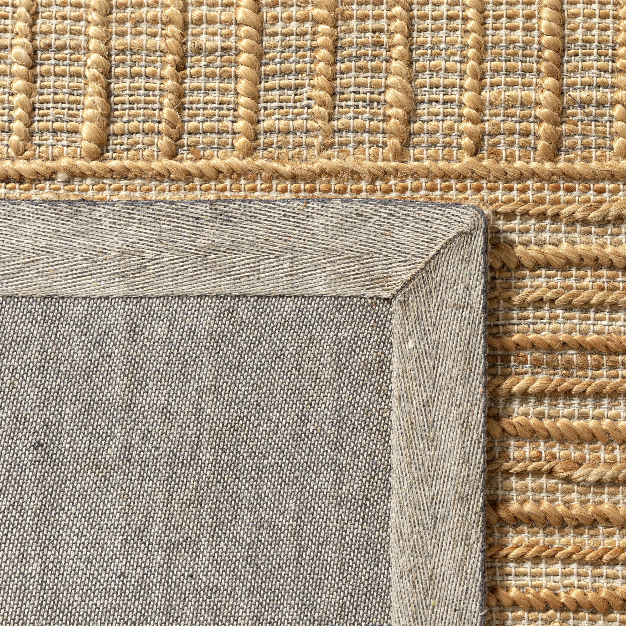 Ox Bay Nel Striped Modern Hand-Woven Jute Indoor Area Rug, Natural, 7'9" x 9'9"
