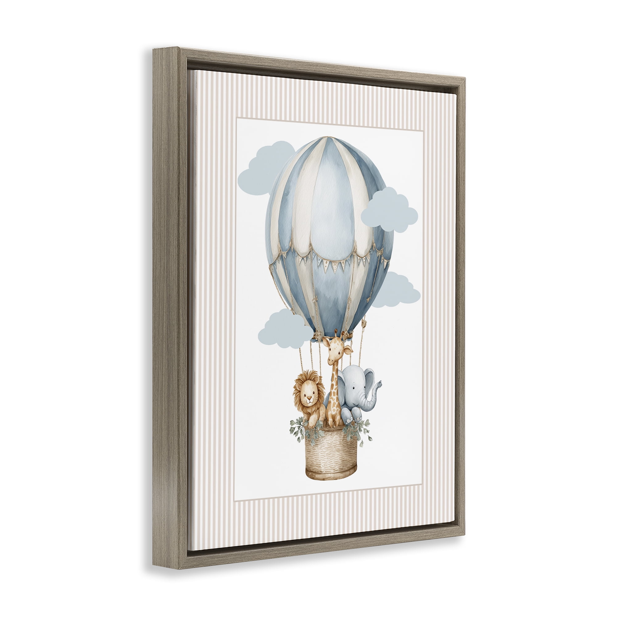 Stupell Industries Hot Air Balloon Animals Brown Framed Floater Canvas Wall Art, design by Christine Simpson Art