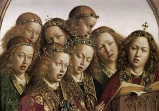 Singing Angels - Ghent Altarpiece c 1432 Hubert van Eyck (1366-1426Netherlandish) and Jan van Eyck (1390-1441Flemish) Oil on Wood Panel Cathedral of St Bavo Ghent Belgium Canvas Art - Hubert van Eyck