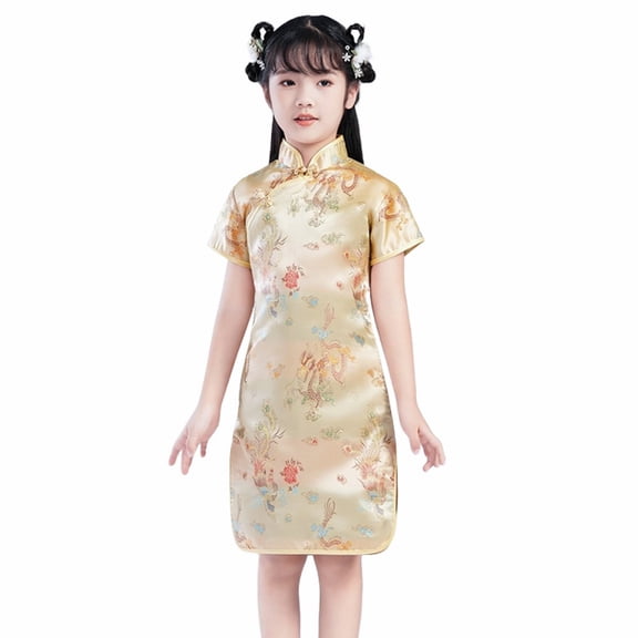 EnJoCho Girls Chinese Cheongsam 𝖥loral Graphic Traditional Dress Kids New Year Qipao Stand Collar Side Split Outfits Traditional Chinese Dress Kids Qipao Dress 𝖥loral