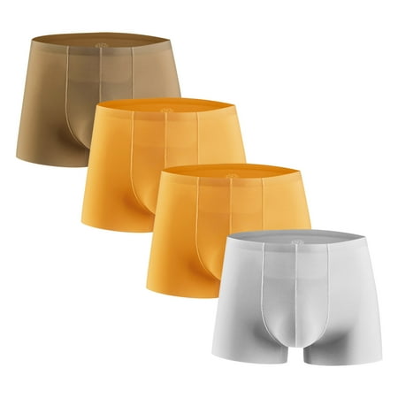 Popular Picks Men s 4PC Ice Silk Traceless Quick-Dry Loose Breathable Elastic Exercise Home Underwear Comfortable Flat Angle Briefs Xmas Candles|100%Polyester Gold Sopatenor