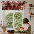thumbnail image 6 of Cardinal Bird Rod Pocket Curtain Valance, Poinsettia Pine Cones Berry Flowers Red Plaid Farmhouse Window Valance for Living Room, Bedroom, Kitchen 54"W x 18"L, 6 of 9