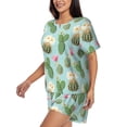 thumbnail image 3 of Womens Pajama Sets With Pocket, green Cactus Succulents Lounge Sets Short Sleeve Sleepwear PJ Sets for Women, 3 of 6