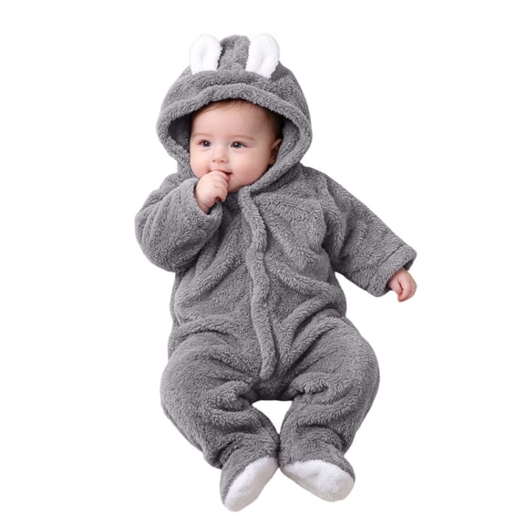 Baby Fleece Snowsuit - Bear Outfit Fleece Warm Jumpsuit Romper Hooded Infant Girls Boys Winter Coat - Long Sleeve Baby Rompers Infant Winter Clothes