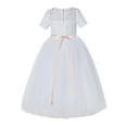 thumbnail image 2 of Ekidsbridal Girl Bridesmaid Flower Girl Dress - White Vintage Lace Tulle Short Sleeves with Rhinestone Sash LG2R4-A (Size: 2-12), 2 of 3