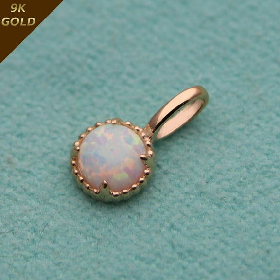 9K Solid Gold Opal Pendant – Dainty Round Opal Necklace Charm, October Birthstone Jewelry, Minimal Gold Gift for Her ,Opal Necklace Charm