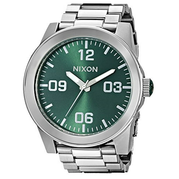 Nixon Men's A3461696 Corporal SS Green Sunray Analog Watch, Silver 