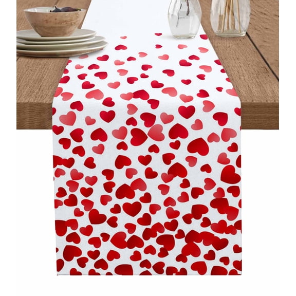 Love Hearts Fallen Table Runner 72 Inches, Valentines Day Red Loving Bed Runner Dresser Scarves Tabletop for Indoor Outdoor Parties/Ceremony/Banquet, 14" x 72"