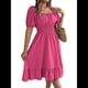 thumbnail image 2 of Vestido Corto Bohemio de Verano para Mujer, con Escote Cuadrado, Mangas Abullonadas, Hombros Descubiertos, Fruncido, Informal, de Corte A, con . Rosa Roja L, 2 of 10