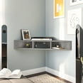 thumbnail image 2 of BELLEZE Modern Floating Wall Mounted Corner Shelf, 47" TV Console With Three Shelves And A Cable Cutout, Space Saving Decorative Media Corner Storage - Russel (Gray Wash), 2 of 7