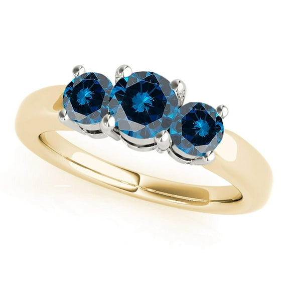 Aonejewelry 0.50 Ct. Ttw 3 Stone Two-Tone Blue Diamond Enagement Ring In 14K Yellow & White Gold