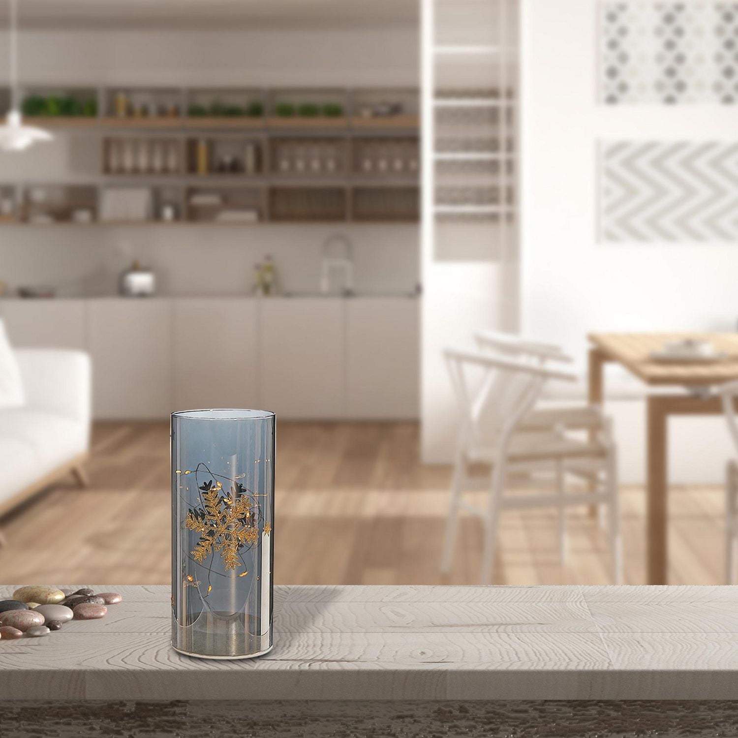 Support En Verre Cylindrique À Led, 7,88 Pouces, Flocon De Neige Doré, Grand