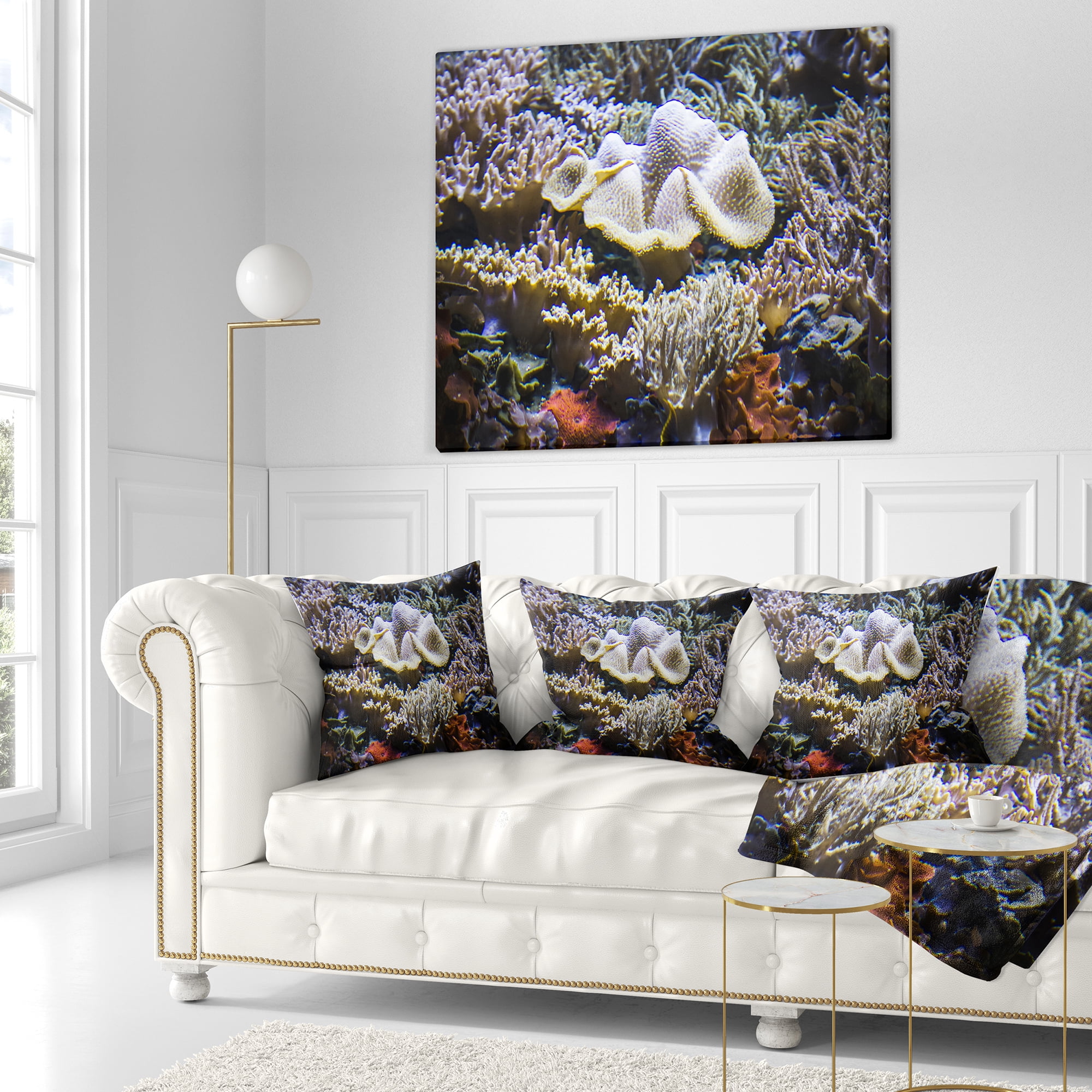 Designart Beautiful Seabed With Fish - Landscape Printed Throw Pillow - 16x16