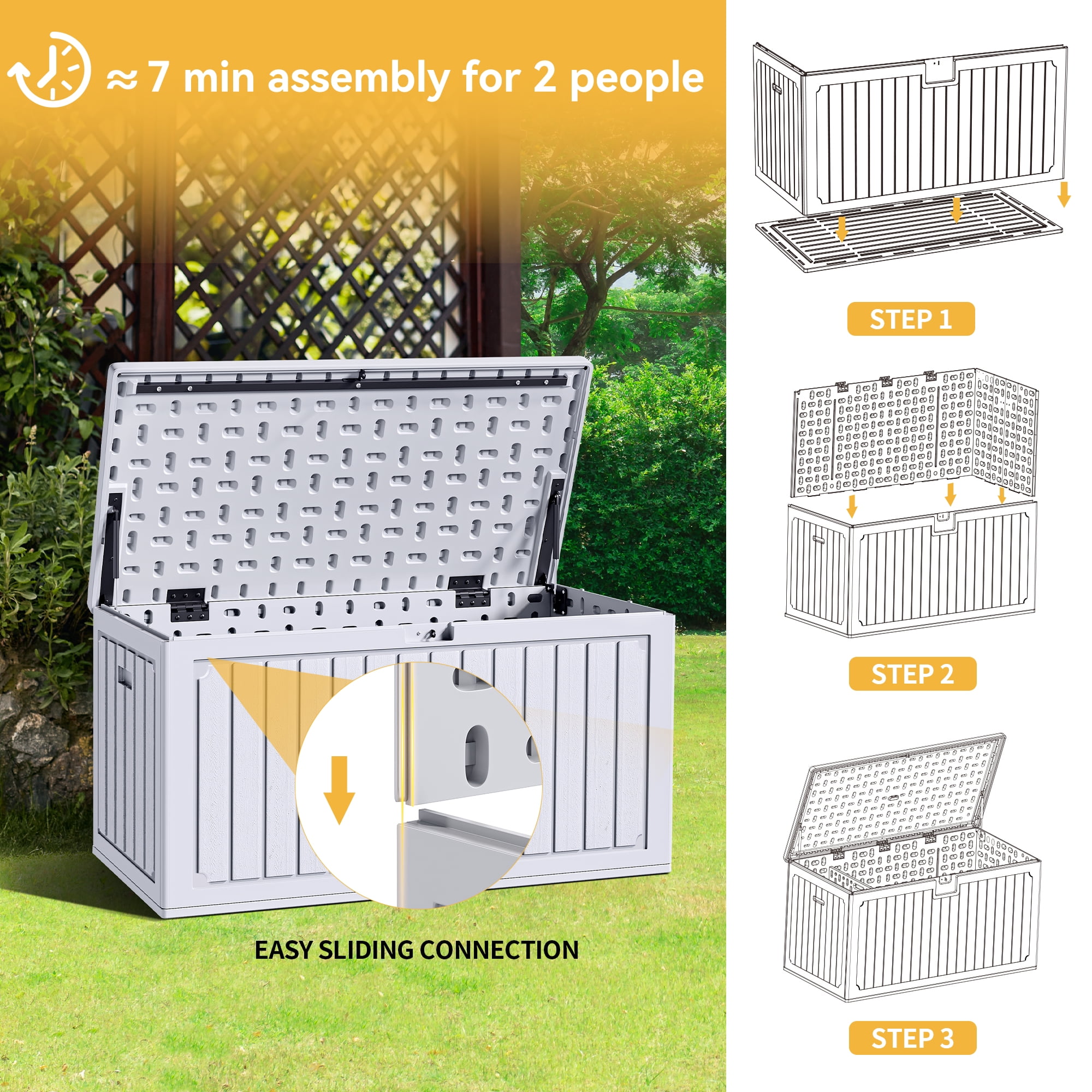 Uforic Outdoor 90 Gallon Lockable Deck Box, Double-Wall Resin Storage Box for Outdoor Patio,Lockable,‎Weatherproof,White