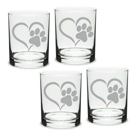 

Paw Print Heart Deep Etched Double Old Fashion Glass Set of 4