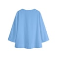 thumbnail image 6 of ClodeEU Women's V Neck 3/4 Flared Bell Sleeve Pleated Tunic Blouse,Casual Loose Plus Size Top Blue,Women's Plus L, 6 of 7