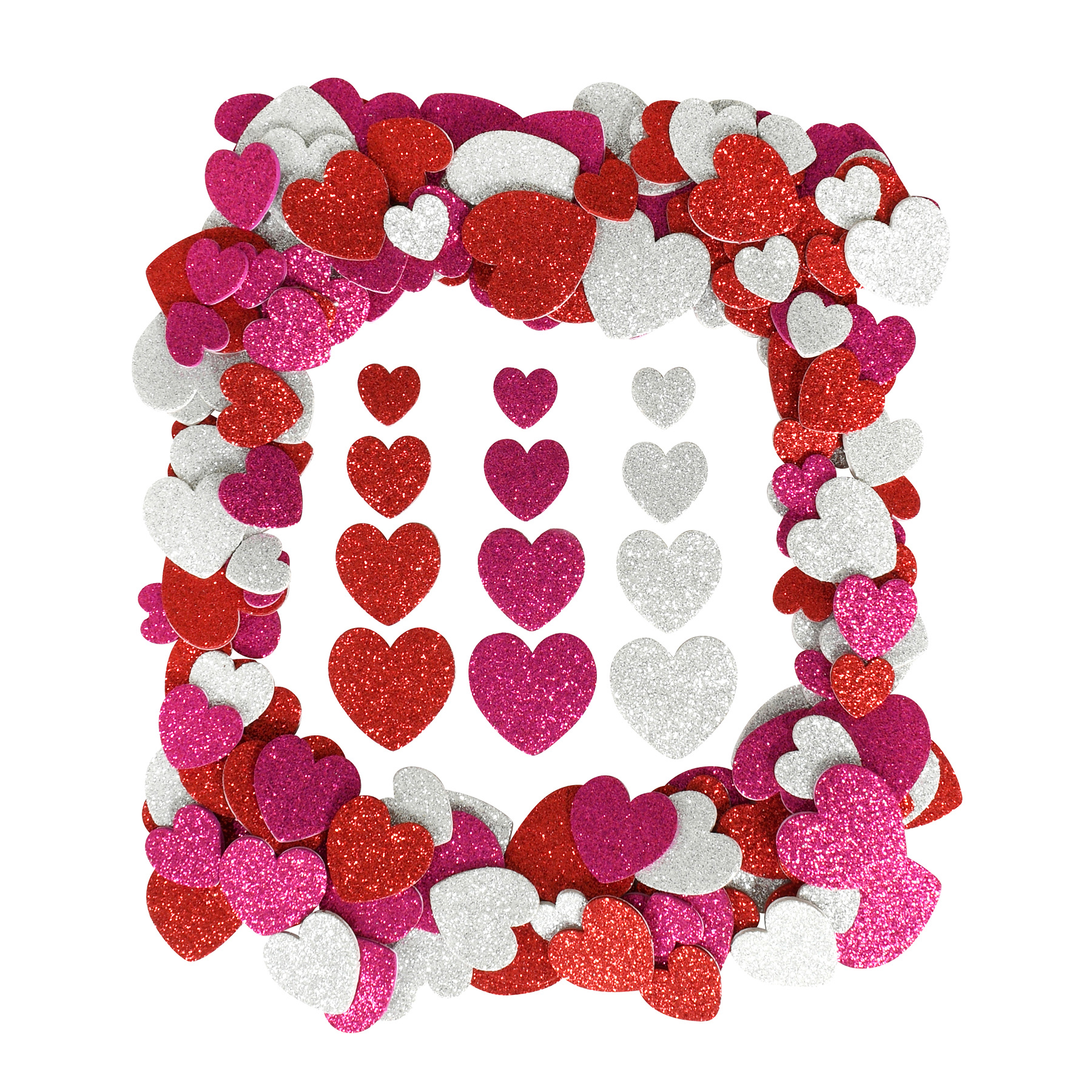 READY 2 LEARN Glitter Foam Stickers - Hearts - Red, Pink and Silver - 168 Per Pack - 3 Packs