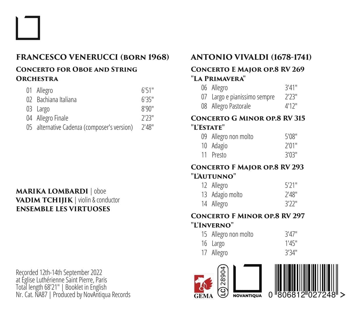 Antonio Vivaldi: Le 5 Stagioni - Francesco Venerucci: Konzert für Oboe & Marika Lombardi (CD)