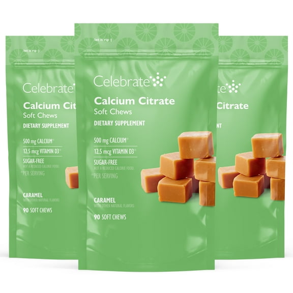 Celebrate Vitamins Calcium Chews, 500 mg Calcium Citrate with Vitamin D, Caramel, 270 count