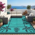 thumbnail image 2 of HIWEAVER Teal 8'x 10' Outdoor Rug Garden Decor Floral Bordered Carpet Plastic Straw Waterproof Reversible Patio Area Rug for Balcony Deck Picnic Portable Camping Mat, 2 of 8