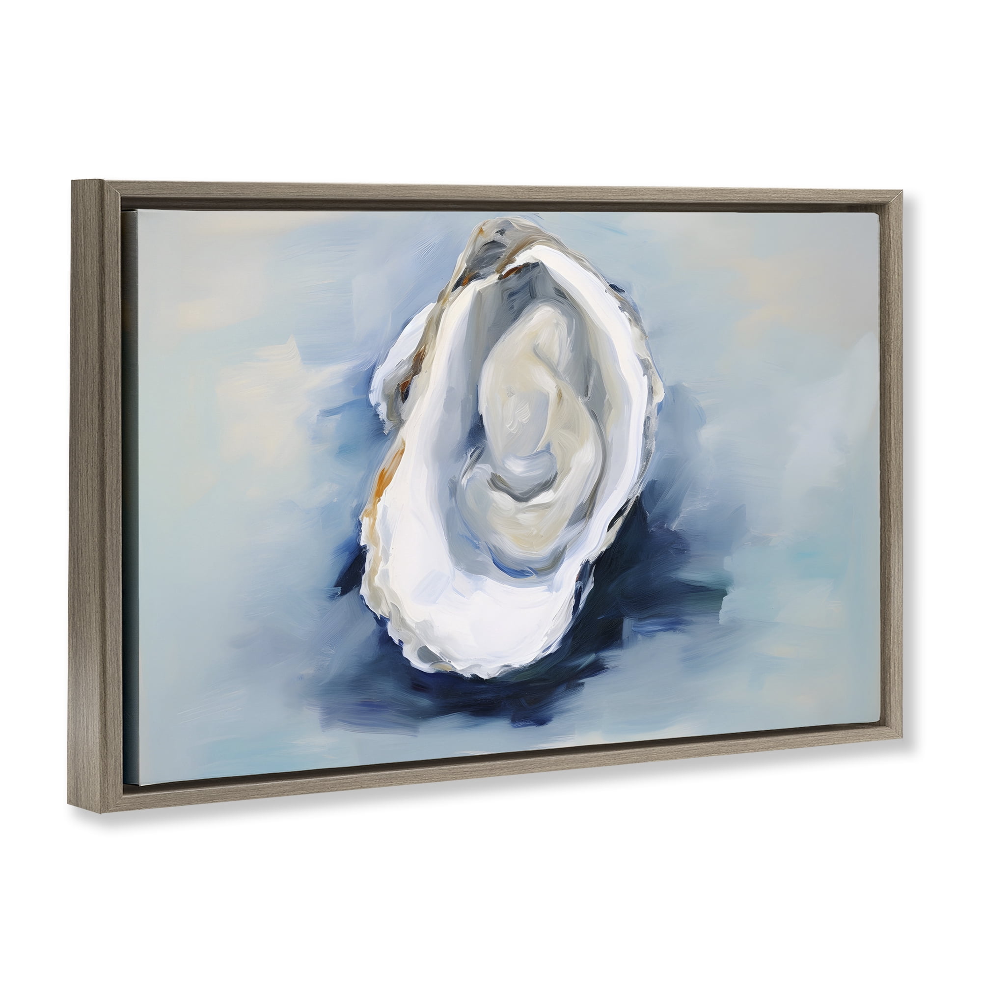 Stupell Industries Traditional Oyster View Nautical & Beach Painting Brown Floater Framed Canvas Art Print Wall Art, 25 x 17