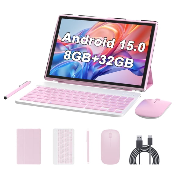 10 inch Android 15 Tablet with Keyboard Stylus, 8GB RAM 2 in 1 Tableta, Includes Mouse & Protective Case, 6000mAh Battery, Wi-Fi 6,Dual Camera, 32GB ROM,tablet set pc - Tablets with case