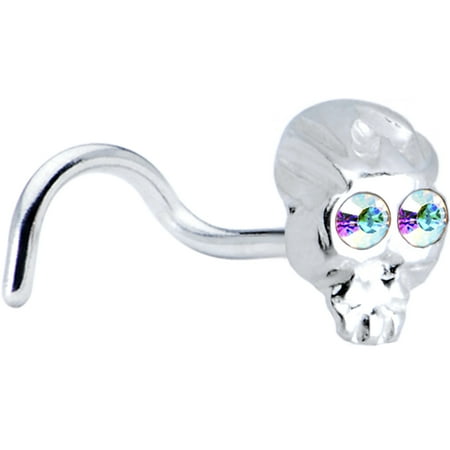 Body Candy Steel 925 Silver Aurora Skull Nose Screw Created with Swarovski Crystals 22 Gauge 3/16