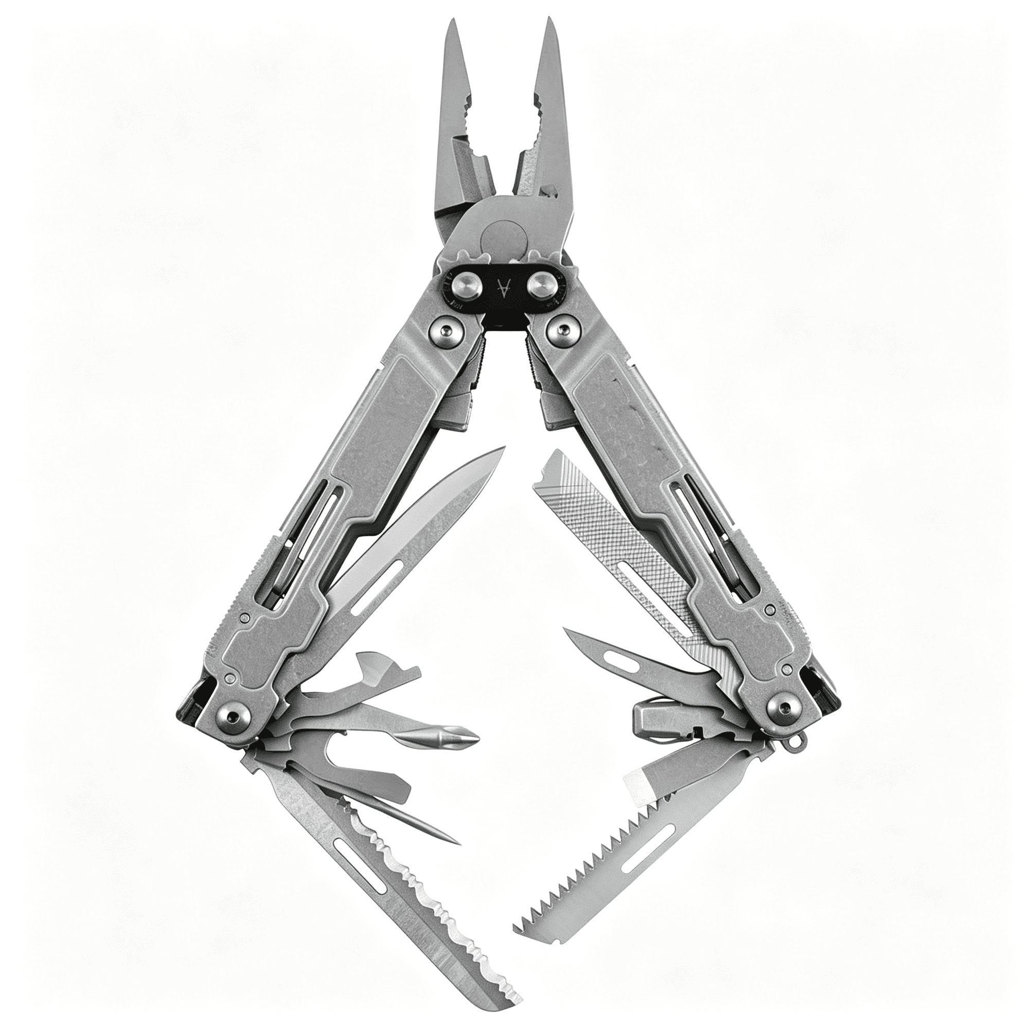 EXLEAF All-Around Heavy Duty Stainless Steel Multi-Tool Wnylon Sheath Two Knife Blades Can&Bottle Opener Stone Wash Multitool