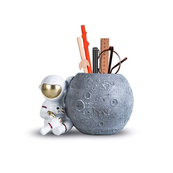 Kimdio Portalápices Soporte de Astronauta para Escritorio Portalápices Organizador de Escritorio de Resina Accesorios Decorativos Regalo Ideal para Oficina Aula Hogar