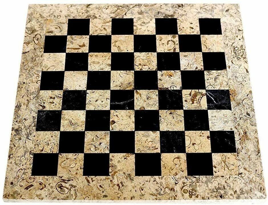 JT Handmade Fossil Coral and Black Marble Chess Set Game Original - 12 inches