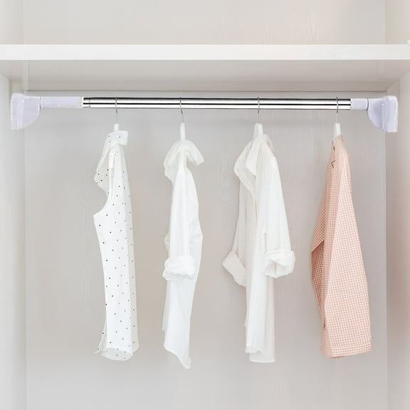 Drill-Free Telescopic Tension Rod, Nonslip Heavy Duty Adjustable Clothing Drying Rack, Stainless Steel Garment Rod for Home Laundry Space Saving, Closet Organizer, Bathroom Storage
