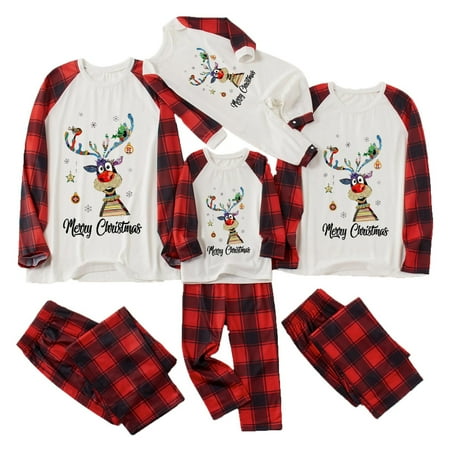 

YWDJ Matching Family Pajamas Boys Girls Christmas Fashion Cute Lattice Print Top Pants Suit Family Parent-child Wear Kid White(White Kids 2Y)