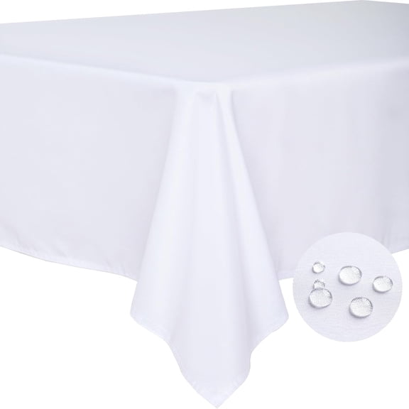 Table Cloth White 60x84 Inch Tablecloth for 6 Foot Rectangle Tables Outdoor Washable Wrinkle Free and Spillproof Polyester Festival Camping Picnic Party Cover
