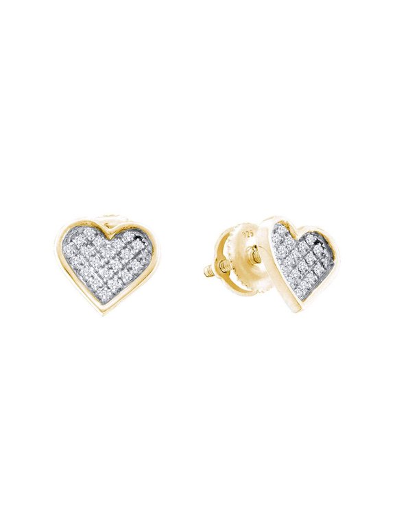 Yellow-tone Sterling Silver Womens Round Diamond Hear Love Cluster Earrings 1/10 Cttw