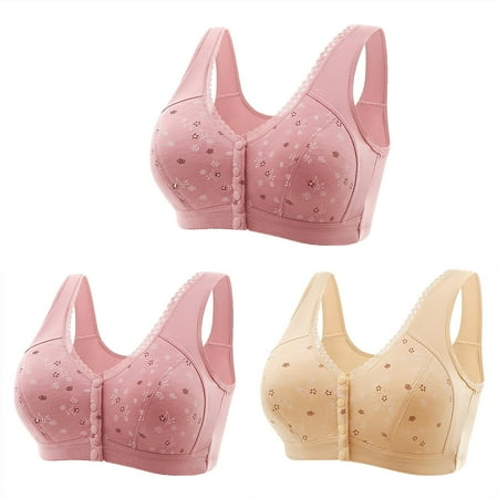 Women s Full Coverage Gathering Front Buckle For Middle-Aged And Elderly Underwear  Soft Cotton Large Size Without Steel Ring Tank Top  Printed Underwear Daily 3PC Bra 