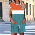 thumbnail image 2 of Tnhcen Women's Casual Loose Fit Striped Print Short Set Drawstring Shorts Tunic Top Summer Beach Vacation Outfit for Women Plus Size S - 2XL, 2 of 6