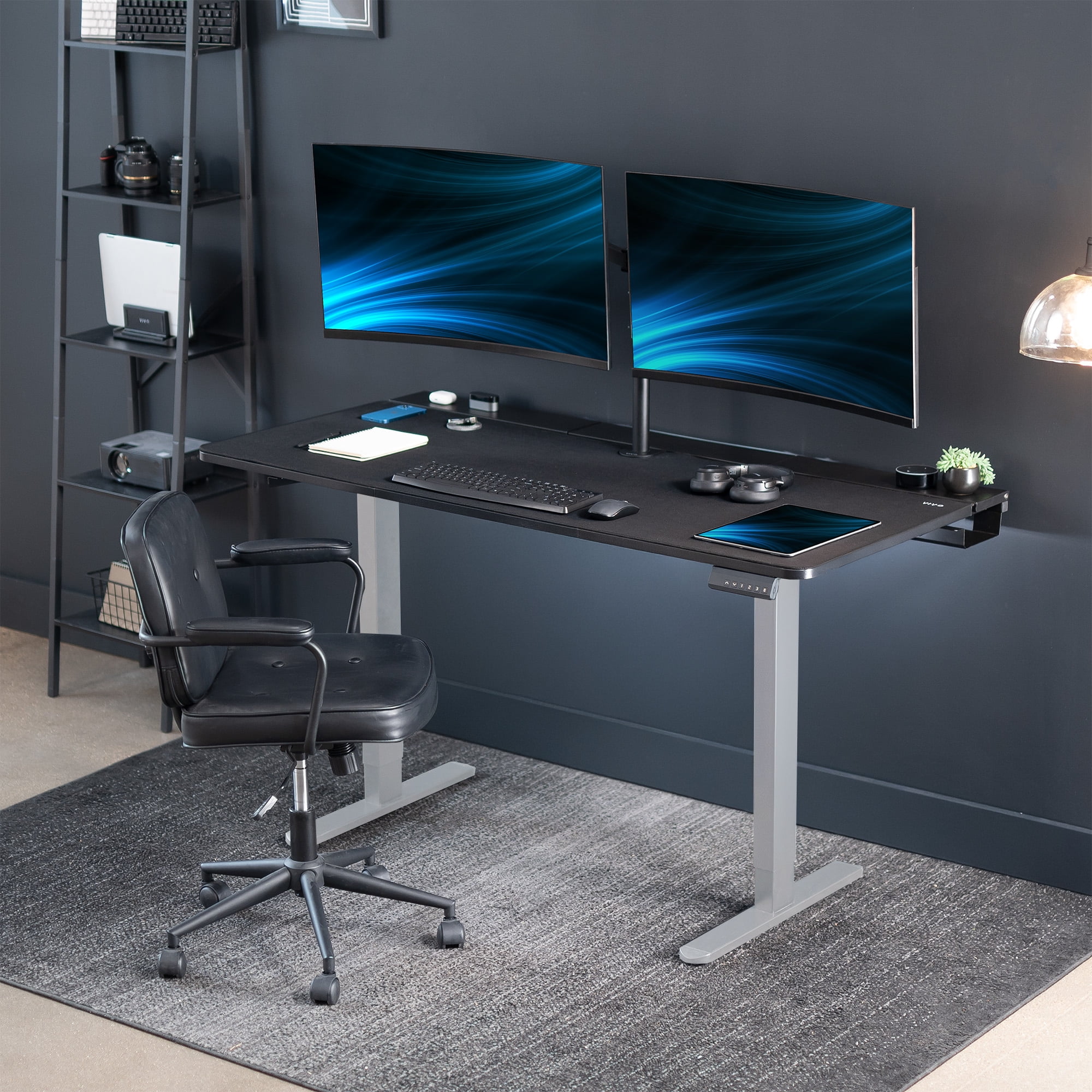 VIVO Electric 60" x 30" Desk, Full Pad, Black Hidden Cable Tabletop, Gray Frame