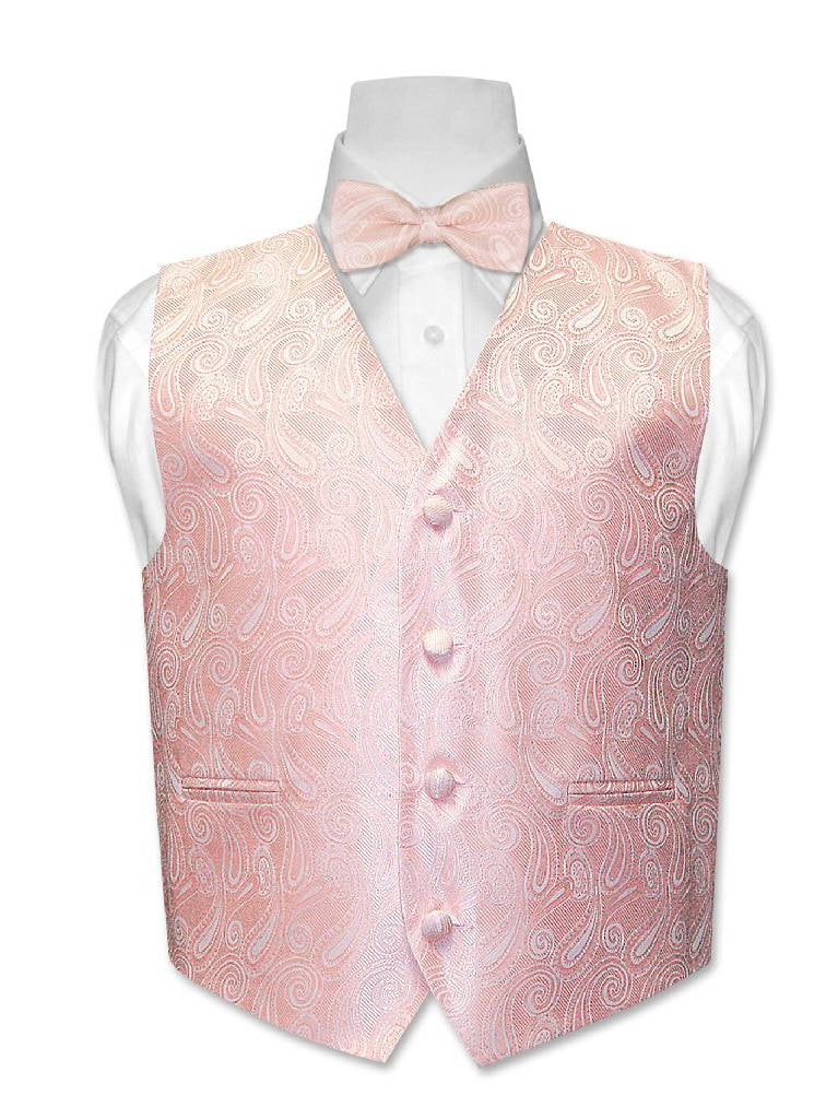 Covona BOY'S Paisley Dress Vest BOW TIE Solid PEACH Color BowTie Set