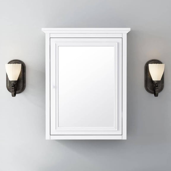 Fremont 24 in. W x 30 in. H White Rectangular Wood Framed Medicine Cabinet with Mirror