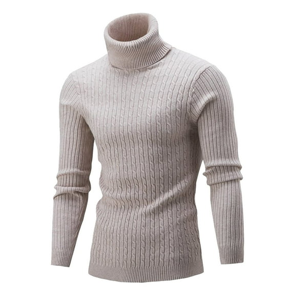 GBSYEWXS Men Pullover Sweaters Long Sleeve Pullover Elegant Retro Print Stretch Beige High Neck Sweater