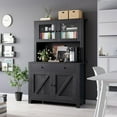 thumbnail image 3 of Studyset Kitchen Pantry Cabinet with Microwave Stand,Freestanding Hutch Cabinet with Buffet Cupboard,Tall Storage Cabinets with Adjustable Shelves,Buffet Cabinet with Hutch for Kitchen,Dining Room, 3 of 7