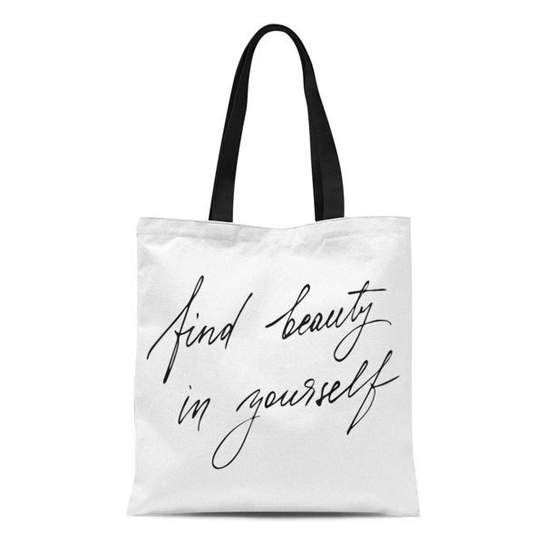 HATIART Canvas Tote Bag Phrase Text Find Beauty in Yourself Black Each