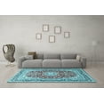 thumbnail image 3 of Ahgly Company Machine Washable Indoor Rectangle Medallion Light Blue Traditional Area Rugs, 7' x 9', 3 of 4
