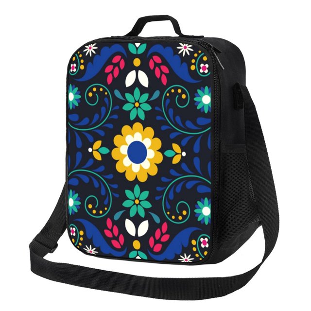 Balery Colorful Mexican Flower Caja de Almuerzo y Bolsa de Almuerzo para Hombres y Mujeres, Bolsa de Almuerzo Reutilizable con Gran Capacidad, Bolsa de Almuerzo Aislada