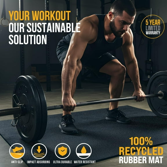 Rubber  Multi-Purpose Exercise Mat -   Thick Rubber Mat for Home Gym Flooring, Non-Slip, Low-Odor  Workout Mat for Indoor/Outdoor Use