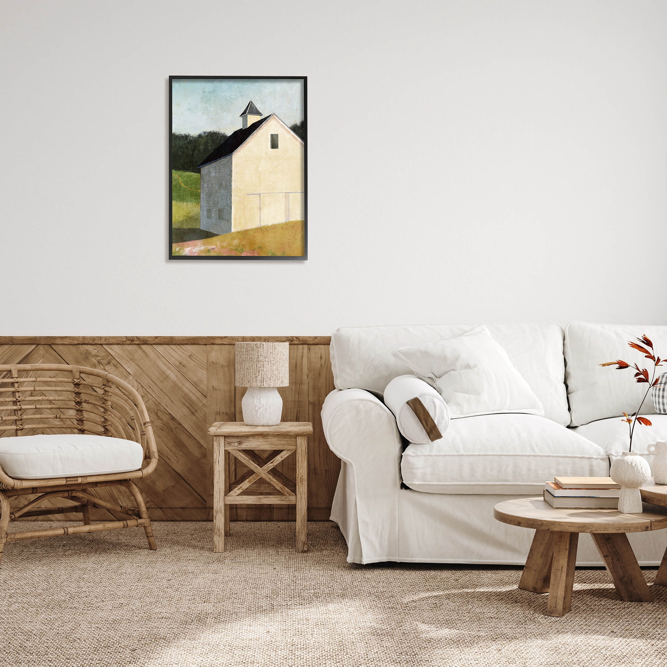 Stupell Industries Countryside Hills Barn Scenery Painting Black Framed Art Print Wall Art, Design by Suzanne Nicoll