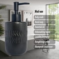 thumbnail image 2 of ABCISI Soap Dispenser, Cylindrical Lotion Dispenser with Matte Black Pump, 12oz Ceramic Relief Hand Dish Soap Dispenser, Refillable Liquid Dispenser for Kitchen Bathroom (Relief Black), 2 of 12